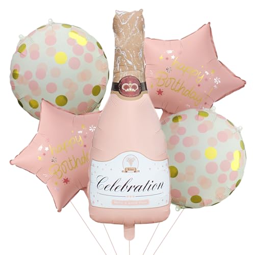 DazzJoy 5 Stück Champagne Folienballon Geburtstag, XXL Weinflasche Luftballon, Bier Deko Luftballons Geburtstag, Sektflasche Helium Ballons, Bierglas Helium Ballon für Hochzeit, Oktoberfest Deko von Dazzjoy