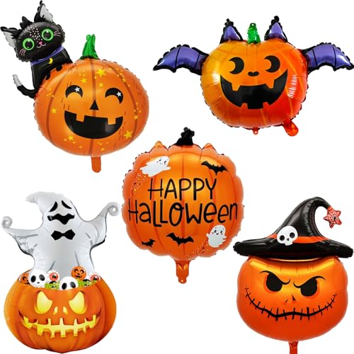 DazzJoy 5 Stück Halloween Kürbis Deko Luftballons, XXL Lutfballon Halloween Kürbis mit Kürbisse, Geist, Schwarze Katzen, Fledermaus usw, Halloweens Deko Folienballon für Horror Dekorationen DazzJoy 5 Stück Halloween Kürbis Deko Luftballons, XXL Lutfballon Halloween Kürbis mit Kürbisse, Geist, Schwarze Katzen, Fledermaus usw, Halloweens Deko Folienballon für Horror Dekorationen von Dazzjoy