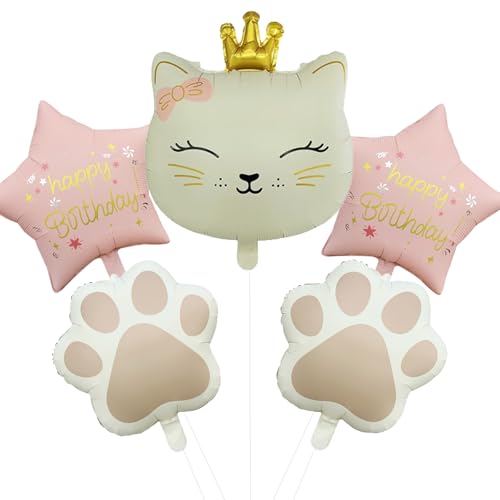 DazzJoy 5 Stück Katzen Deko Geburtstag Luftballons, XXL Katze Luftballon Tiere Ballons, Folienballon Tiere Geburtstag Katze Deko, Creme Rosa Kronen Katzen Ballon für Party Animals, Kindergeburtstag DazzJoy 5 Stück Katzen Deko Geburtstag Luftballons, XXL Katze Luftballon Tiere Ballons, Folienballon Tiere Geburtstag Katze Deko, Creme Rosa Kronen Katzen Ballon für Party Animals, Kindergeburtstag von Dazzjoy