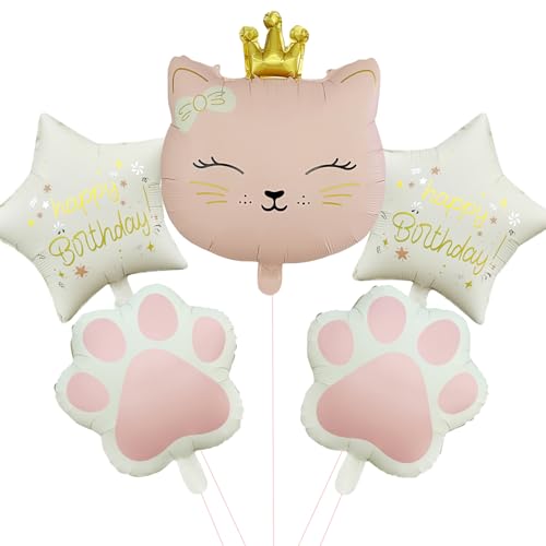 DazzJoy 5 Stück Katzen Deko Geburtstag Luftballons, XXL Luftballon Katze Tiere Ballons, Folienballon Tiere Geburtstag Katze Deko, Katzen Helium Ballons für Party Animals, Babyparty, Kindergeburtstag von Dazzjoy