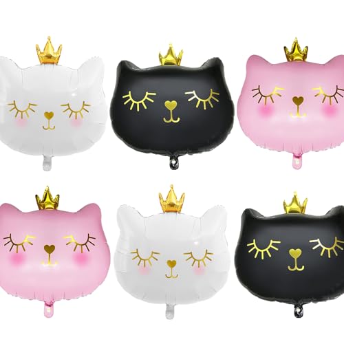 DazzJoy 6 Stück Katzen Deko Luftballons Geburtstag, XXL Luftballon Katze Tiere Ballons, Folienballon Tiere Katzen Geburtstag Deko Mädchen, Rosa Weiß Schwarz Kronen Katzen Ballon für Babyparty Deko DazzJoy 6 Stück Katzen Deko Luftballons Geburtstag, XXL Luftballon Katze Tiere Ballons, Folienballon Tiere Katzen Geburtstag Deko Mädchen, Rosa Weiß Schwarz Kronen Katzen Ballon für Babyparty Deko von Dazzjoy