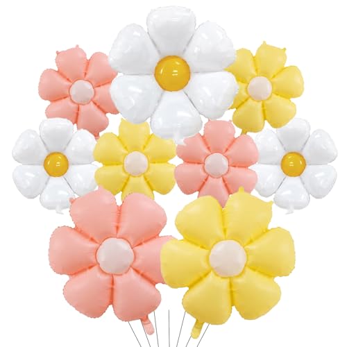 DazzJoy 9 Stk Gänseblümchen Folienballon,Gänseblümchen Luftballons Geburtstag,Gänseblümchen Happy Birthday Ballon, Gänseblümchen Kindergeburtstag Deko für Junge Mädchen Geburtstage Jubiläum Party Deko von Dazzjoy