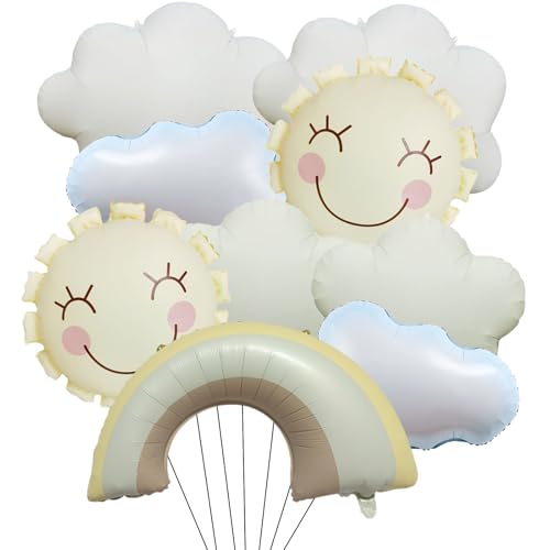 DazzJoy 9 Stück Wolkenförmige Sonne Folienballon, XXL Sonne Regenbogen Luftabllons, Wolke Regenbogen Sonne Deko Ballon, Wolken Ballon für Kindergeburtstag Deko Junge Mädchen, Babyparty Dekoration von Dazzjoy