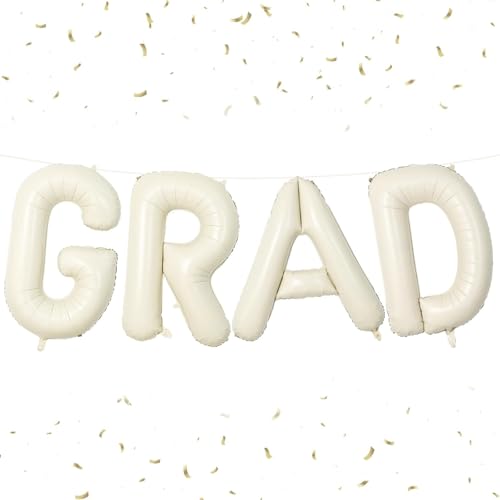 DazzJoy Graduation Deko Luftballon, 16 Zoll Cremeweiß ABI 2025 Bachelor Deko Buchstaben Helium Ballons, Abschluss Deko Folienballon, Prüfung Bestanden Deko Luftballons für Congrats Bestandene Prüfung von Dazzjoy