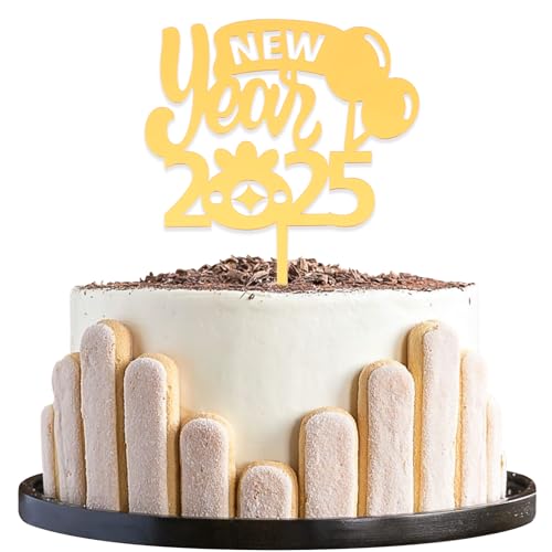 Dazzjoy Acryl 2025 Tortendeko Happy New Year Kuchendeko,Silvester Deko 2025 Cake Topper,Happy New Year Cupcake Topper 2025,Neujahr Tortendeko 2025,Kuchen Deko 2025 Silvester Party Deko von Dazzjoy