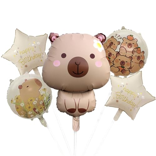 DazzJoy 5 Stück Capybara Luftballon Tiere Ballons Braun, Capybara Luftballons Tiere Geburtstag Deko, Capybara Helium Ballon Tiere für Kindergeburtstag, Party Animals, Dschungel Deko Geburtstag von Dazzjoy