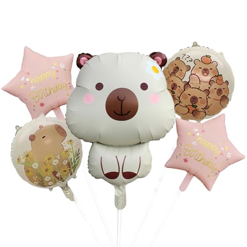DazzJoy 5 Stück Capybara Luftballon Tiere Ballons Creme, Capybara Luftballons Tiere Geburtstag Deko, Folienballon Geburtstag Tiere für Kindergeburtstag Deko Junge Mädchen, Party Animals von Dazzjoy
