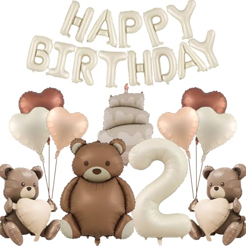 DazzJoy Bär Geburtstagsdeko 2 Jahre Junge, Luftballon 2. Geburtstag Junge Mädchen, Bären Happy Birthday Ballon 2 Geburtstag Deko, Luftballons Geburtstag 2 Jahre Junge, Bär Deko 2. Geburtstag Junge von Dazzjoy