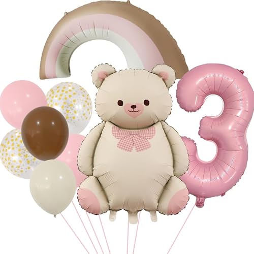 DazzJoy Bär Geburtstagsdeko 3 Jahree Mädchen, Luftballon 3 Jahre Mädchen Junge, Regenbogen Bär Luftballons Geburtstag 3 Jahre Mädchen, Folienballon 3. Geburtstag Mädchens, Geburtstage Mädchen 3 Jahree von Dazzjoy