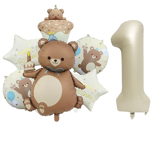 DazzJoy Bär Geburtstagsdeko 1 Jahr Junge, Luftballon Deko 1. Geburtstag Junge Mädchen, Bären Deko Geburtstag 1 Jahr Jungen, Erster Geburtstage Mädchen von Dazzjoy
