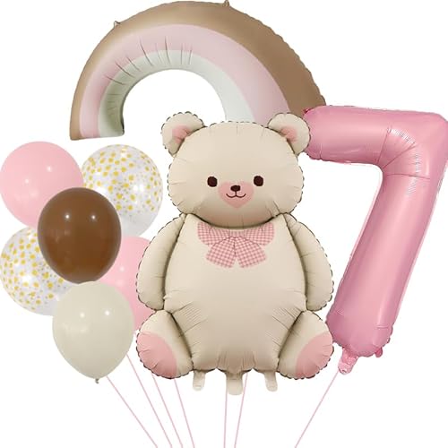 DazzJoy Luftballon 7 Jahree Mädchens, Folienballon 7 Jahres Mädchen, Regenbogen Bär Luftballons Geburtstag Mädchen 7 Jahre, Geburtstagsdeko 7 Jahre Mädchen, Bären Ballon 7 Geburtstag Mädchenn von Dazzjoy