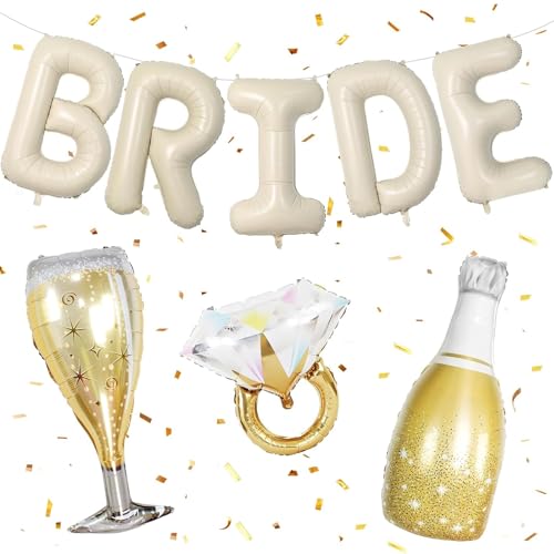 DazzJoy Bride to Be Ballon Cremeweiß, JGA Deko Frauen Luftballons, Junggesellenabschied Frauen Folienballon, Hochzeitsdeko Helium Ballons für Bachelorette Party Deko, Hochzeit Deko, JGA Accessoires von Dazzjoy