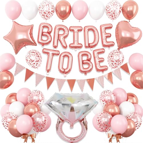 DazzJoy Bride to Be Deko Luftballons Rosegold, JGA Deko Folienballon, Junggesellenabschied Frauen Deko Ballon, Hochzeitsdeko Helium Ballons für Bachelorette Party Deko, Hochzeit Deko, JGA Accessoires von Dazzjoy