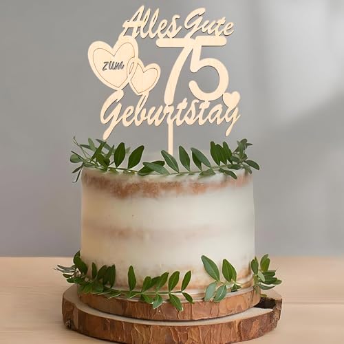 DazzJoy Holz Tortendeko 75. Geburtstag Mann Frau, Alles Gute zum 75. Cake Topper, Torten Deko für Frauen Männer, Kuchendeko Torten Topper von Dazzjoy