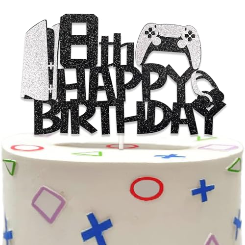 DazzJoy Glitter Gamer Tortendeko 8 Geburtstag Junge,Gamer Deko Geburtstag 8 Jahre Junge,Cake Topper Videospiel Torten Deko 8,Happy 8th Birthday Tortendeko Gaming,Kuchendeko Gaming von Dazzjoy