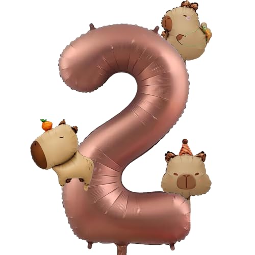 DazzJoy Capybara Luftballon 2. Geburtstag, 40 Zoll Zahlenballon 2 mit Capybara Folienballon, capybara geburtstag deko 2 Jahre Junge, Cartoon Tiere Zahlen 2 Ballon, Anime Kindergeburtstag Deko 2 Jahre DazzJoy Capybara Luftballon 2. Geburtstag, 40 Zoll Zahlenballon 2 mit Capybara Folienballon, capybara geburtstag deko 2 Jahre Junge, Cartoon Tiere Zahlen 2 Ballon, Anime Kindergeburtstag Deko 2 Jahre von Dazzjoy