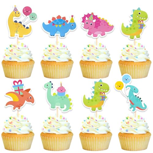 DazzJoy 28 Stück Tortendeko Dinosaurier Geburtstagsdeko,Cupcake Topper Dino Kuchen Deko,Dino Tortendeko Kindergeburtstag,Dinosaurier Deko Geburtstag,Kinder Party Deko von Dazzjoy