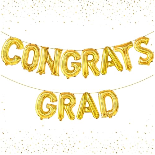 Graduation Deko Luftballon Gold, 16 Zoll Congrats Grad Folienballon Abschluss Deko, Abitur Bachelor Deko Ballon, Abschlussfeier Luftballons für Graduation Geschenk und Congrats Prüfung Bestanden Deko von Dazzjoy