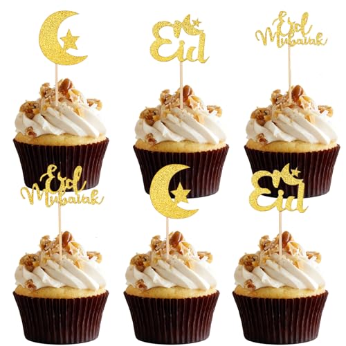 DazzJoy Eid Mubarak Tortendeko 24 Stück, Ramadan Kuchendeko, Glitzer Cupcake Topper Gold Tortenaufsatz, Stern Mond Cake Topper für Islamische Party Deko DazzJoy Eid Mubarak Tortendeko 24 Stück, Ramadan Kuchendeko, Glitzer Cupcake Topper Gold Tortenaufsatz, Stern Mond Cake Topper für Islamische Party Deko von Dazzjoy