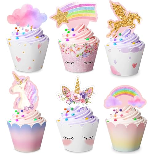 DazzJoy 24 Stück Einhorn Tortendeko, Einhorn Muffin Deko, Kuchendeko Einhorn Geburtstagsdeko, Unicorn Torten Deko für Babyparty, Einhorn Party Dekoration, Prinzessin Geburtstag Deko Mädchen von Dazzjoy