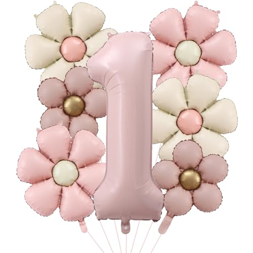 DazzJoy Geburtstagsdeko 1 Jahr Mädchen mit Gänseblümchen Folienballon, Luftballon Deko 1. Geburtstag Mädchen Junge, Ballon 1 Geburtstag Mädchen Deko, Helium Ballons 1. Rosa für Kindergeburtstag Deko von Dazzjoy