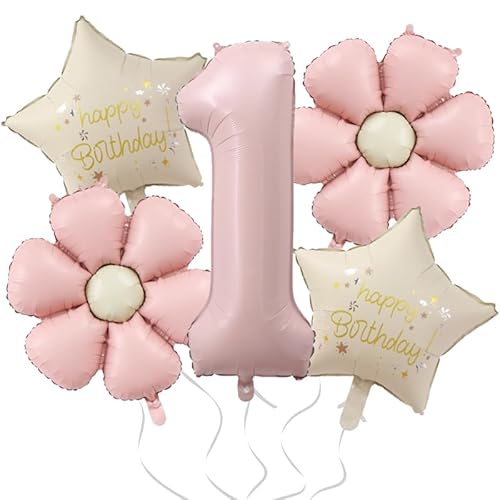 DazzJoy Geburtstagsdeko 1 Jahr Mädchen mit Gänseblümchen Folienballon, Luftballon Deko 1. Geburtstag Mädchen Junge, Erster Geburtstage Mädchen, Luftballons Geburtstag 1 Jahr Mädchen von Dazzjoy