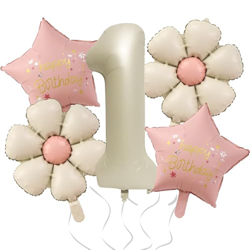 DazzJoy Geburtstagsdeko 1 Jahr Mädchen mit Gänseblümchen Folienballon, Luftballon Deko 1. Geburtstag Mädchen Junge, Baby 1 Jahr Geburtstag Mädchen, Ballon 1 Geburtstage Mädchen Deko von Dazzjoy