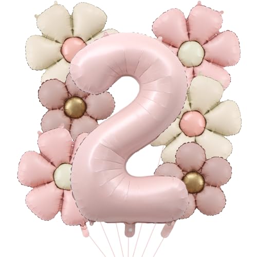 DazzJoy Geburtstagsdeko 2 Jahre Mädchen mit Gänseblümchen Folienballon, Luftballon Deko 2. Geburtstag Mädchen Junge, Ballon 2 Geburtstag Mädchen, Helium Ballons 2. Rosa für Kindergeburtstag Deko von Dazzjoy