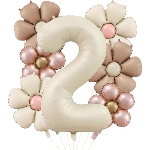 DazzJoy Geburtstagsdeko 2 Jahre Mädchen mit Gänseblümchen Folienballon, Luftballon Deko 2. Geburtstag Mädchen Junge, Luftballons Geburtstag 2 Jahre Mädchen von Dazzjoy