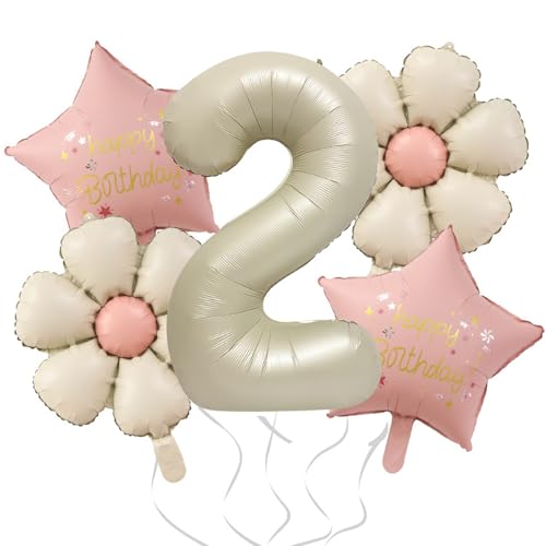 DazzJoy Geburtstagsdeko 2 Jahre Mädchen mit Gänseblümchen Folienballon, Luftballon Deko 2. Geburtstag Mädchen Junge, Luftballons Geburtstag 2 Jahre Mädchen, Ballon 2 Geburtstage Mädchen Deko von Dazzjoy
