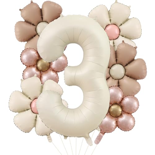 DazzJoy Geburtstagsdeko 3 Jahre Mädchen mit Gänseblümchen Folienballon, Luftballon 3 Jahre Mädchen Junge, Luftballons Geburtstag 3 Jahr Mädchen von Dazzjoy