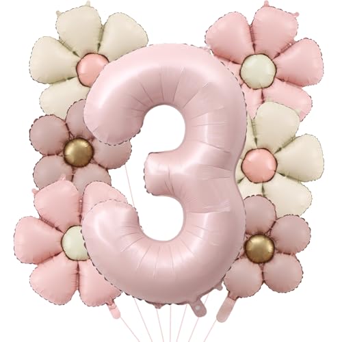 DazzJoy Geburtstagsdeko 3 Jahre Mädchen mit Gänseblümchen Folienballon, Luftballons Deko 3. Geburtstag Mädchen, Luftballon 3 Jahre Junge, Helium Ballon 3 Geburtstag für Kindergeburtstag Deko von Dazzjoy