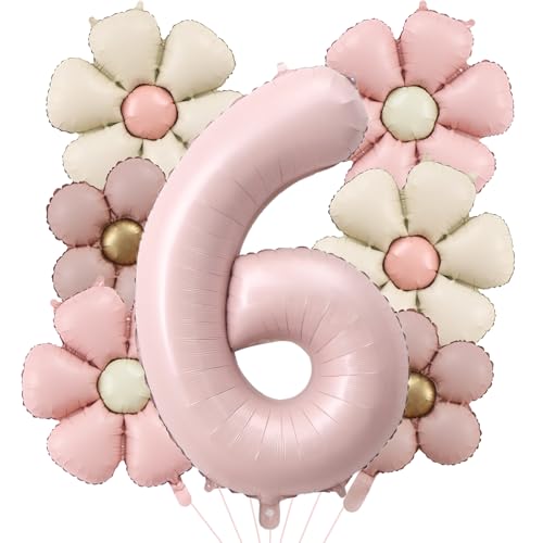 DazzJoy Geburtstagsdeko 6 Jahre Mädchen mit Gänseblümchen Folienballon von Dazzjoy