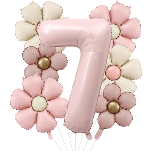 DazzJoy Geburtstagsdeko 7 Jahre Mädchen mit Gänseblümchen Folienballon von Dazzjoy