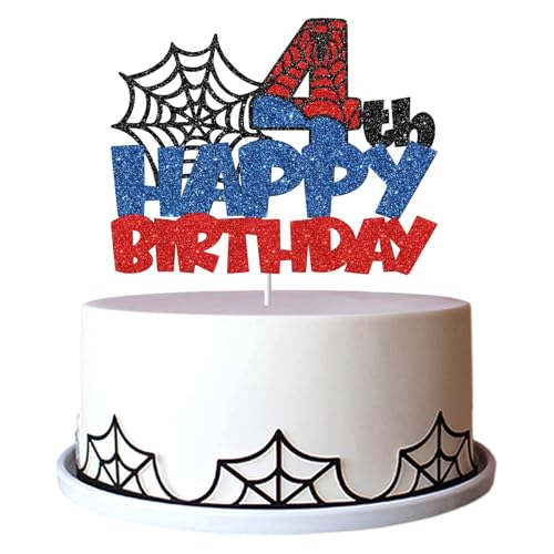 DazzJoy Glitzer Spider Tortendeko Geburtstagsdeko 4 Jahre Junge, Spinnen Cake Topper 4 Geburtstag Junge, Spidey Kuchendeko Zahlen 4, Spinnen Torten Deko 4. Geburtstag Junge für Kindergeburtstag Deko DazzJoy Glitzer Spider Tortendeko Geburtstagsdeko 4 Jahre Junge, Spinnen Cake Topper 4 Geburtstag Junge, Spidey Kuchendeko Zahlen 4, Spinnen Torten Deko 4. Geburtstag Junge für Kindergeburtstag Deko von Dazzjoy