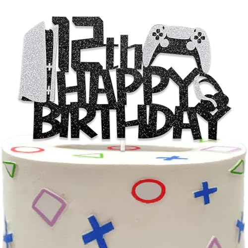 DazzJoy Glitter Videospiel Tortendeko Geburtstag 12 Jahre, Gamer Kuchendeko, Geburtstagsdeko Für Junge Und Mädchen, Gaming Deko von Dazzjoy