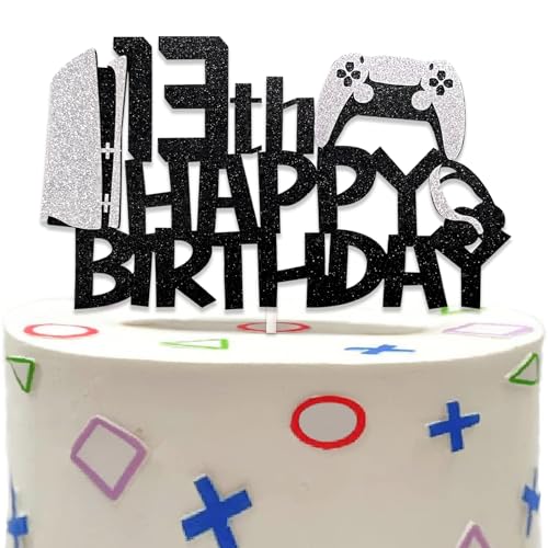 DazzJoy Glitter Videospiel Tortendeko 13. Geburtstag, Gaming Kuchendeko für Jungen, Cake Topper für Teenager, Torten Deko Gamer von Dazzjoy