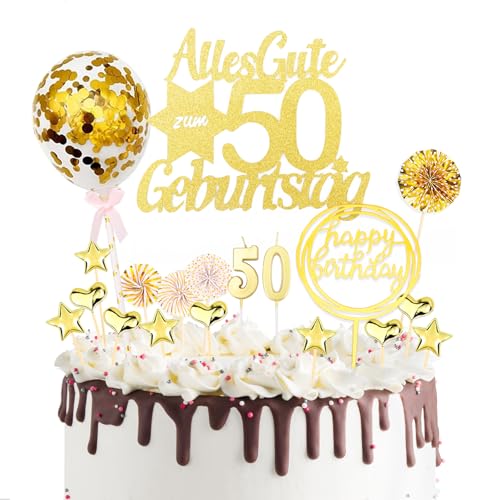 DazzJoy Gold Tortendeko 50. Geburtstag Frau Mann, 19 Stück Deko Torte, Glitzer Kuchen Deko, Kuchendeko Geburtstagskerzen, Cake Topper DazzJoy Gold Tortendeko 50. Geburtstag Frau Mann, 19 Stück Deko Torte, Glitzer Kuchen Deko, Kuchendeko Geburtstagskerzen, Cake Topper von Dazzjoy