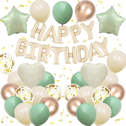 DazzJoy Happy Birthday Ballon Grün Creme Set, Geburtstagsdeko Grün Creme Ballons, Helium Luftballons Geburtstag Deko, Happy Birthday Folienballon für Kindergeburtstag Deko Mädchen Junge, Babyparty von Dazzjoy