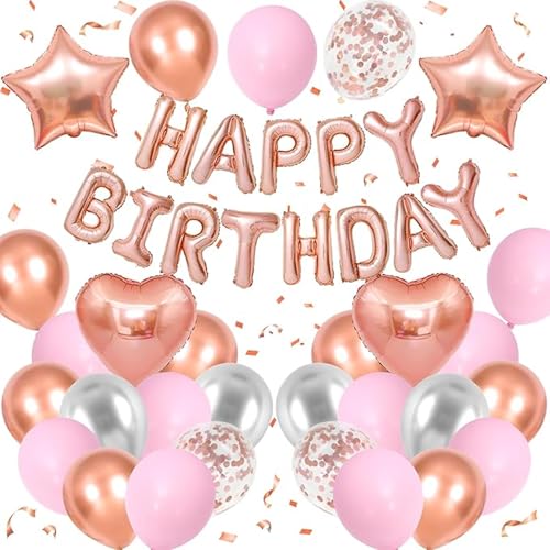 DazzJoy Happy Birthday Ballon Rosagold Rosa Set, Geburtstagsdeko Rosagold Rosa Ballons, Helium Luftballons Geburtstag Deko, Happy Birthday Luftballon für Kindergeburtstag Deko Mädchen, Frau Deko von Dazzjoy