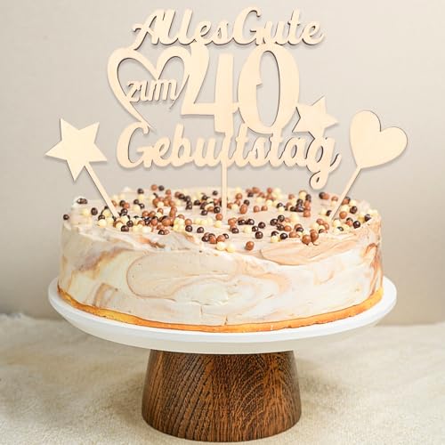 DazzJoy Holz Torten Deko 40. Geburtstag Frauen,Tortendeko 40 Geburtstag Frau Mann,3 Stück Cake Topper 40 Geburtstag Deko,Alles Gute zum 40 Geburtstag,40. Geburtstag Deko,Kuchendeko 40. Geburtstag von Dazzjoy