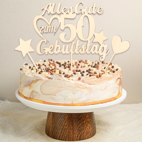 DazzJoy 3 Stk Holz Tortendeko 50. Geburtstag - Cake Topper für Frau und Mann, Alles Gute zum 50. Geburtstag, Kuchen Deko von Dazzjoy