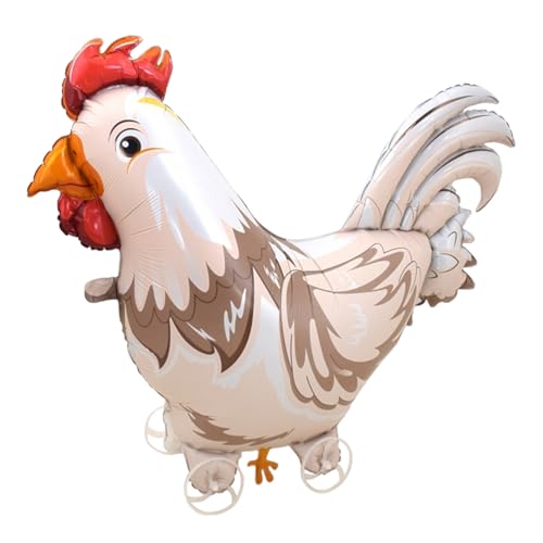 DazzJoy Huhn Luftballons Tiere mit Rädern, XXL Luftballon Tiere Ballons Hahn, Folienballon Tiere Geburtstag, Hühner Ballon Tiere für Dschungel Deko Geburtstag, Party Animals, Kindergeburtstag Deko von Dazzjoy