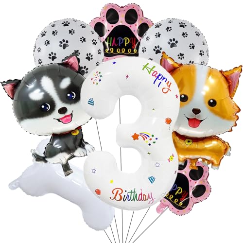 DazzJoy Hund Geburtstagsdeko 3 Jahre Junge, Luftballon 3 Jahr, Hunde Geburtstag Deko 3 Jahre, Zahl Folienballon 3, Ballon 3 Geburtstag Junge von Dazzjoy