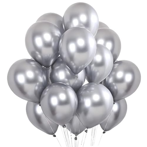 DazzJoy 20 Stück Metallic Luftballons Silber,Geburtstagsdeko Silber Ballons,10 Zoll Helium Luftballons für Silberhochzeit Deko,Luftballon Geburtstag,Partydeko Luftballon von Dazzjoy