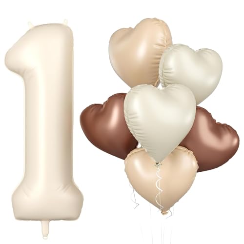 DazzJoy Luftballon 1. Geburtstag Cremeweiß, 40 Zoll Weiß Creme Luftballon Zahl 1, Geburtstagsdeko 1 Jahr Junge Mädchen, XXL 101cm Creme Luftballons Zahlen 1, Ballon 1 Geburtstag Junge Mädchen Deko von Dazzjoy