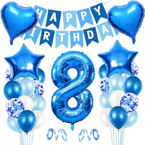 DazzJoy Luftballon 8. Geburtstag Deko Blau - Set für Jungen Mit Happy Birthday Girlande, Riesen Folienballon Zahl 8 und Ballons DazzJoy Luftballon 8. Geburtstag Deko Blau - Set für Jungen Mit Happy Birthday Girlande, Riesen Folienballon Zahl 8 und Ballons von Dazzjoy