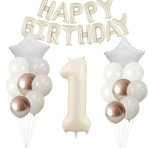 DazzJoy Luftballon 1. Geburtstag Creme, 32 Zoll Creme Luftballons Zahlen 1, Happy Birthday Ballon 1 Geburtstag Junge Mädchen, Geburtstagsdeko 1 Jahr Junge Mädchen, Creme Folienballon Zahl 1 von Dazzjoy