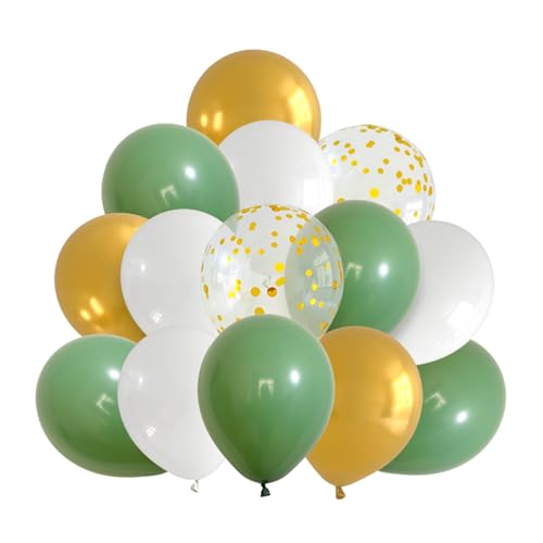 DazzJoy Luftballons Grün Gold, 20 Stück Grün Luftballons für Hochzeit,Helium Ballons Gold Weiß, Geburtstag Luftballon Gold, Konfetti Ballons für Taufe Baby Shower von Dazzjoy