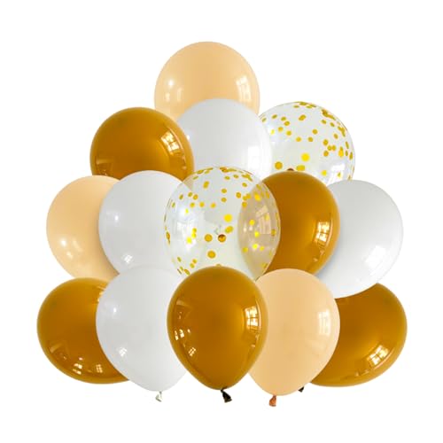 DazzJoy 20 Stück Luftballons Braun Hochzeit, Beige Ballons für Helium Geeignet, Gold Konfetti Ballons Weiß, Braune Luftballons Geburtstag,Braune Balloon für Baby Party Taufe Deko,Geburtstagsdeko Braun von Dazzjoy
